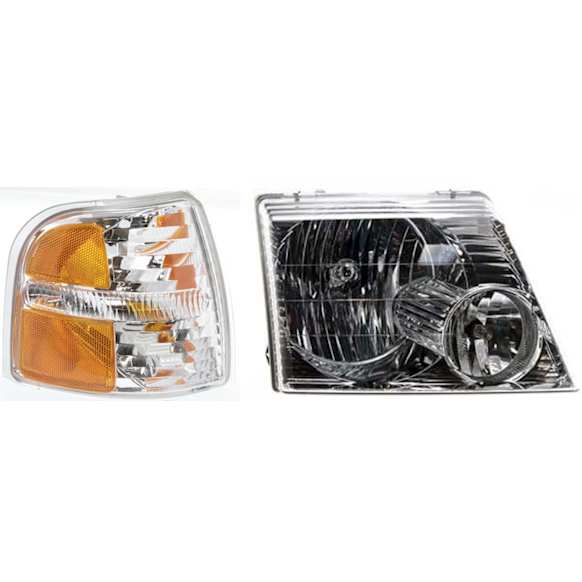 2004 Ford Explorer - 2-Piece Kit Passenger Side Halogen Headlight, With bulb(s), OE Replacement, Sport Utility,  Includes (1) Corner Light and (1) Headlight