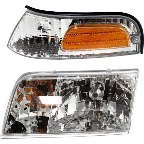 1998-2011 Ford Crown Victoria - 2-Piece Kit Driver Side Halogen Headlight, With bulb(s), OE Replacement, Includes (1) Corner Light and (1) Headlight