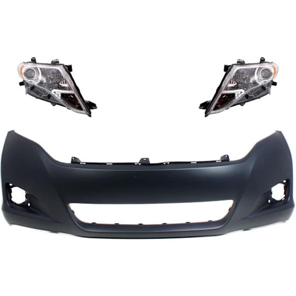 2010 Toyota Venza - 3-Piece Kit Driver and Passenger Side Halogen Headlight, With bulb(s), OE Replacement,  Includes (1) Bumper Cover and (2) Headlight