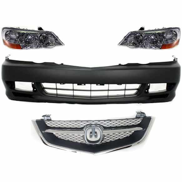 2003 Acura TL Base - 4-Piece Kit Front Primed Bumper Cover,  Includes (1) Bumper Cover, (1) Grille, and (2) Headlight