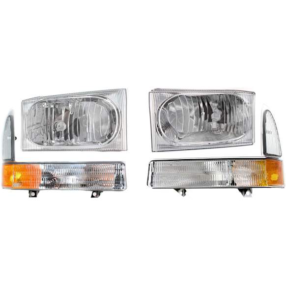 2002 Ford F-250 Super Duty - 4-Piece Kit Driver and Passenger Side Halogen Headlight, With bulb(s), OE Replacement,  Includes (2) Corner Light and (2) Headlight