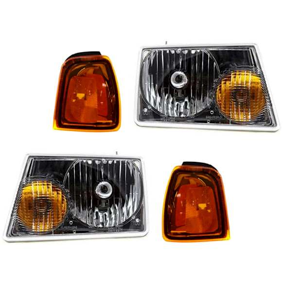 2003 Ford Ranger - 4-Piece Kit Driver and Passenger Side Halogen Headlight, With bulb(s), OE Replacement,  Includes (2) Corner Light and (2) Headlight