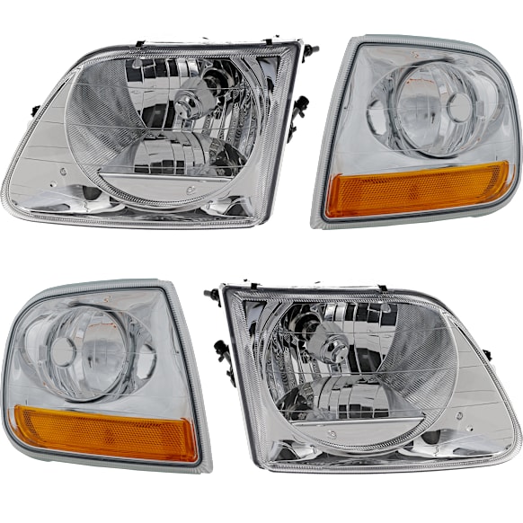 2003 Ford F-150 - 4-Piece Kit Driver and Passenger Side Halogen Headlight, With bulb(s),  Converts OE Corner Lights To Lightning Style, OE Replacement, Standard Cab Pickup,  Includes (2) Corner Light and (2) Headlight