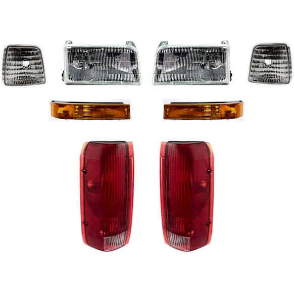 1994 Ford F-150 - 8-Piece Kit Driver and Passenger Side Halogen Headlight, With bulb(s), OE Replacement,  Includes (2) Corner Light, (2) HeadLight, (2) Tail Light, and (2) Turn Signal Light