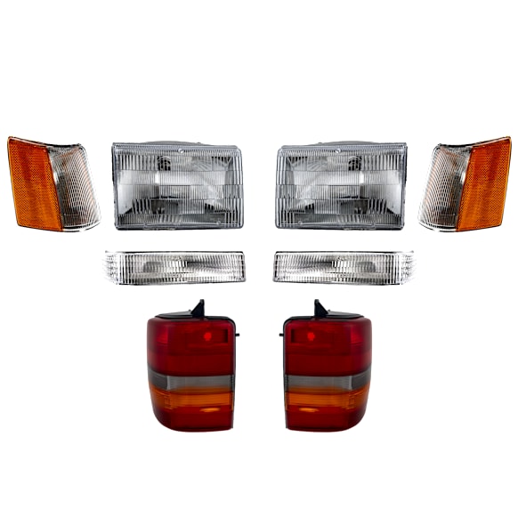 8-Piece Kit Driver and Passenger Side Halogen Tail Light, Without bulb(s), Includes (2) Corner Light, (2) HeadLight, (2) Tail Light, and (2) Turn Signal Light