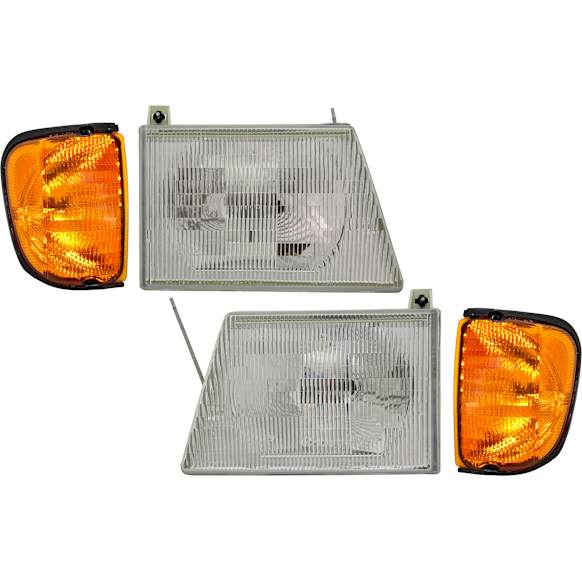 2006 Ford E-150 - 4-Piece Kit Driver and Passenger Side Halogen Headlight, With bulb(s), OE Replacement,  Includes (2) Corner Light and (2) Headlight