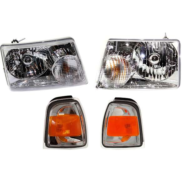 2006 Ford Ranger - 4-Piece Kit Driver and Passenger Side Halogen Headlight, With bulb(s), OE Replacement,  Includes (2) Corner Light and (2) Headlight