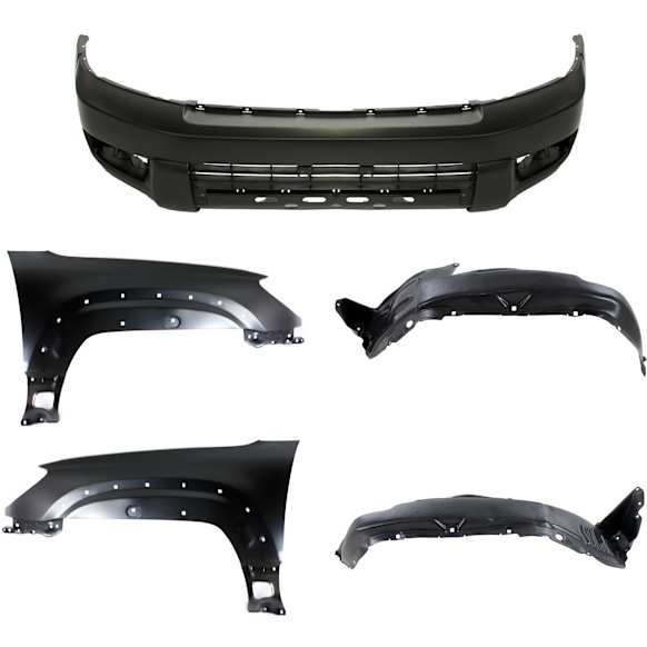 2004 Toyota 4Runner - 5-Piece Kit Front Primed Bumper Cover,  Includes (1) Bumper Cover, (2) Fender, and (2) Fender Liner
