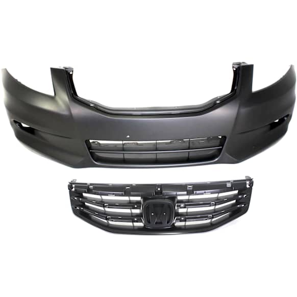 2011-2012 Honda Accord - 2-Piece Kit, Front Primed Bumper Cover, Includes (1) Bumper Cover and (1) Grille