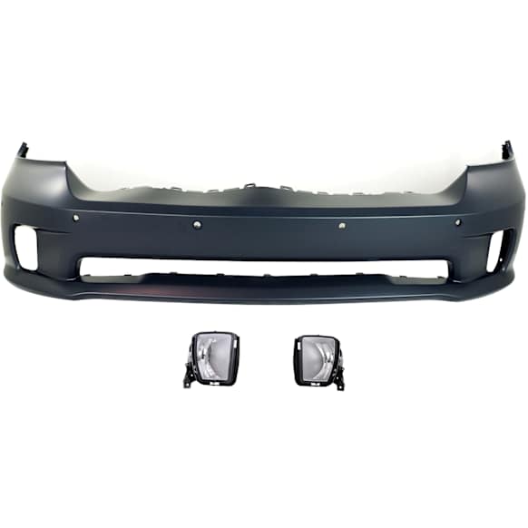 2014 Ram 1500 Tradesman - 3-Piece Kit Front Primed Bumper Cover, For Models With One Piece Bumper Type (Ram Logo on Grille),  Includes (1) Bumper Cover and (2) Fog Light