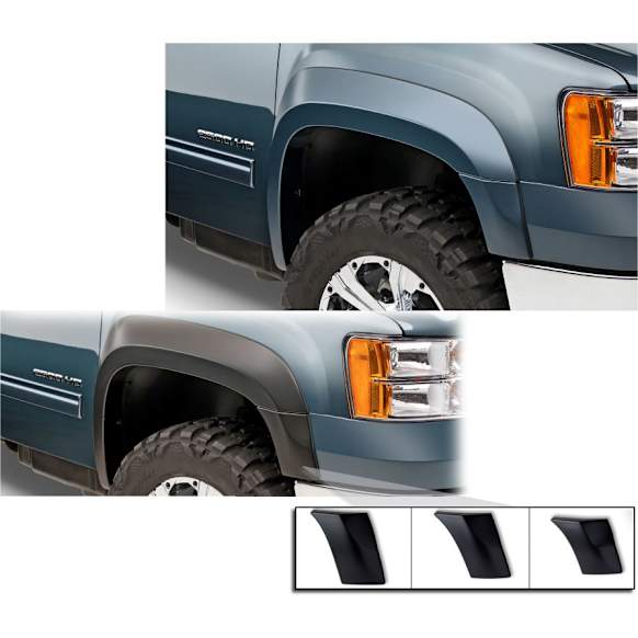 2012 GMC Sierra 2500 HD - Front, Driver and Passenger Side, Fender Flares, 78.7 in. Bed, Fleetside, Tire Coverage 1.75 in., Black, Extend-A-Fender Series