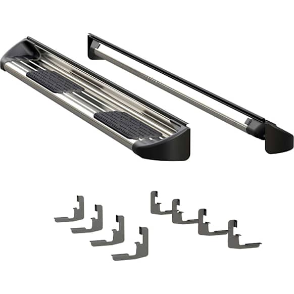 480744-581444 Side Entry 7 in. Series Running Boards, Powdercoated Silver Non-Powered Stainless Steel Set of 2