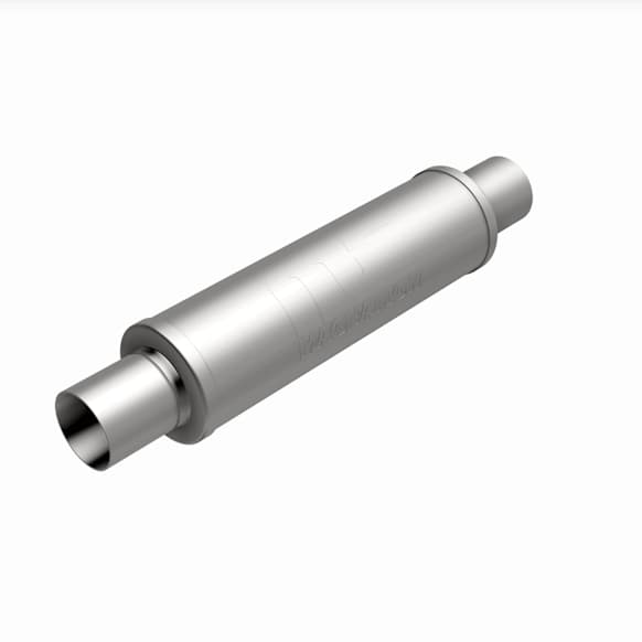 10416 Universal Muffler, Stainless Steel, Satin Body Finish, 4 x 4 in. Round Body Shape, 20 in. Overall Length, Straight-Through Muffler Type