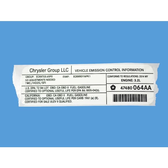 47480064AA Direct Fit Emission Label, Sold Individually