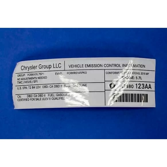 47480123AA Direct Fit Emission Label, Sold Individually