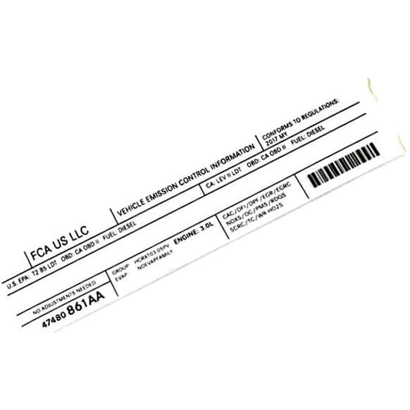 47480861AA Direct Fit Emission Label, Sold Individually