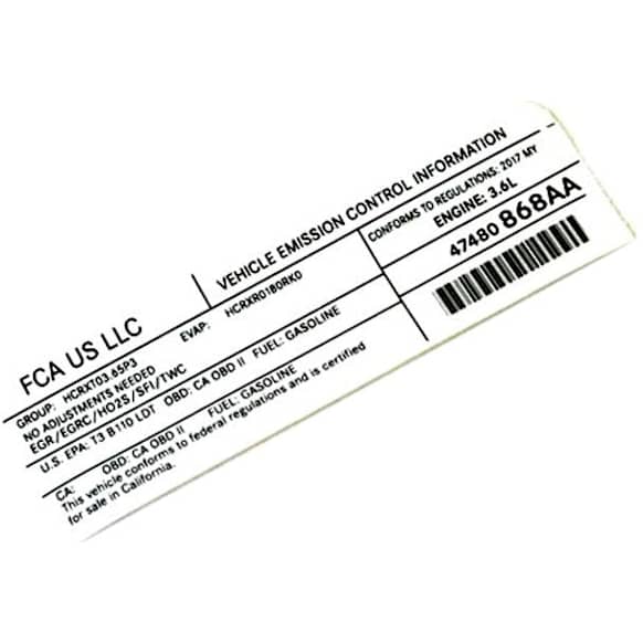 47480868AA Direct Fit Emission Label, Sold Individually