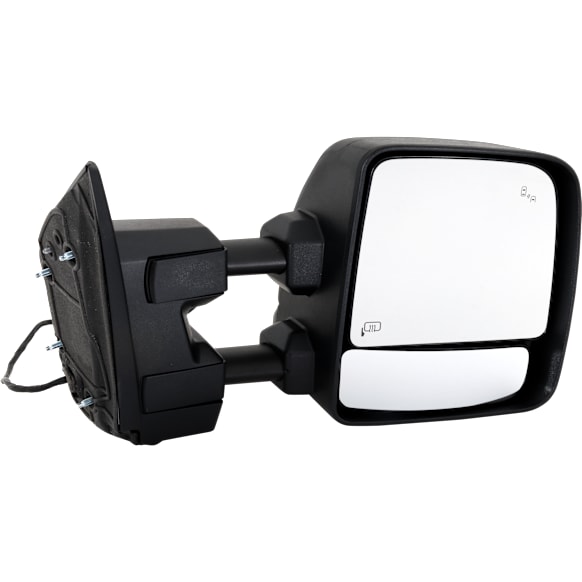 Passenger Side Towing Mirror, Upper - Power , Lower - Manual Adjust, Heated Upper Glass, Non-Heated Lower Glass, Manual Folding, Textured Black, No Memory, with Blind Spot Detection in Glass