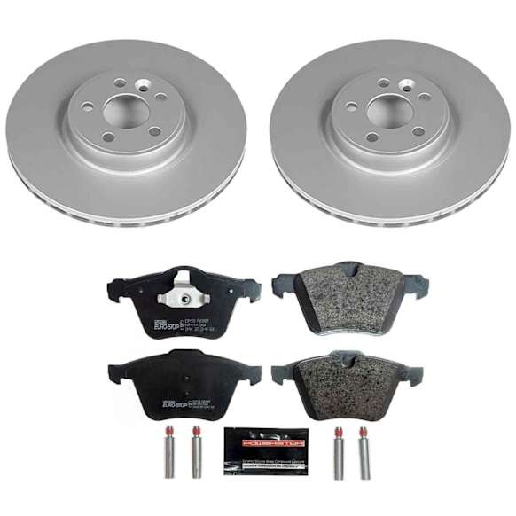 2018 Volvo V60 - Front and Rear Brake Disc and Pad Kit, Plain Surface, 5 Lugs, 302 mm, Ceramic, with 336mm front rotors and vented rear rotors, Euro-Stop
