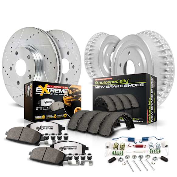 K15107DK-36 4-Wheel Set Front and Rear Power Stop Z36 Truck Carbon-Fiber Ceramic Brake Pads, Drilled + Slotted Rotors, Drum + Shoe Kit
