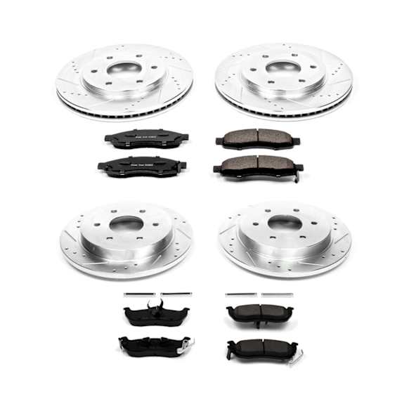 K2443 Front and Rear Brake Disc and Pad Kit, Cross-drilled and Slotted 6 Lugs 319.8 mm and 319.6 mm Carbon Fiber Ceramic Z23 Evolution Sport Series