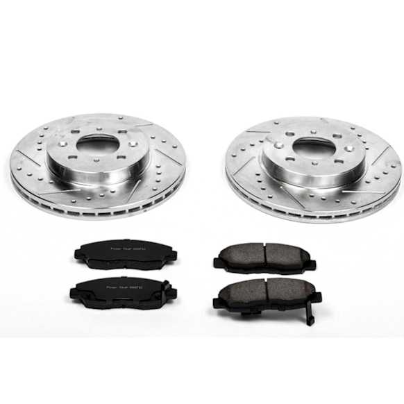 K690 Front Brake Disc and Pad Kit, Cross-drilled and Slotted 4 Lugs 262 mm Carbon Fiber Ceramic Z23 Evolution Sport Series
