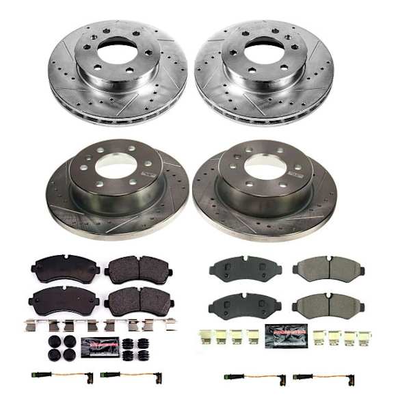 2022 Mercedes Benz Sprinter 2500 - Front and Rear Brake Disc and Pad Kit, Cross-drilled and Slotted, 6 Lugs, 298 mm, Carbon Fiber Ceramic, with Manual Parking Brake, Z23 Evolution Sport Series