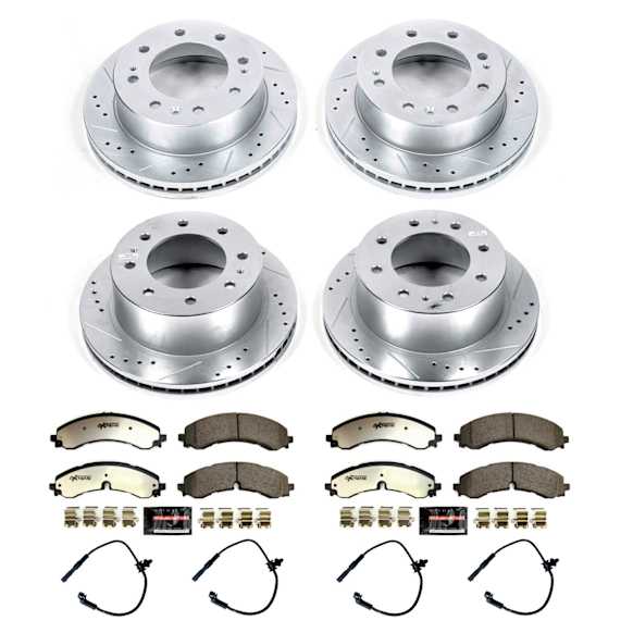 2022 Chevrolet Silverado 3500 HD - Front and Rear Brake Disc and Pad Kit, Cross-drilled and Slotted, 8 Lugs, Front-360 mm/Rear-355 mm, Carbon Fiber Ceramic, With Single Rear Wheels (SRW), 6.6L 8Cyl, Z36 Extreme Truck And Tow