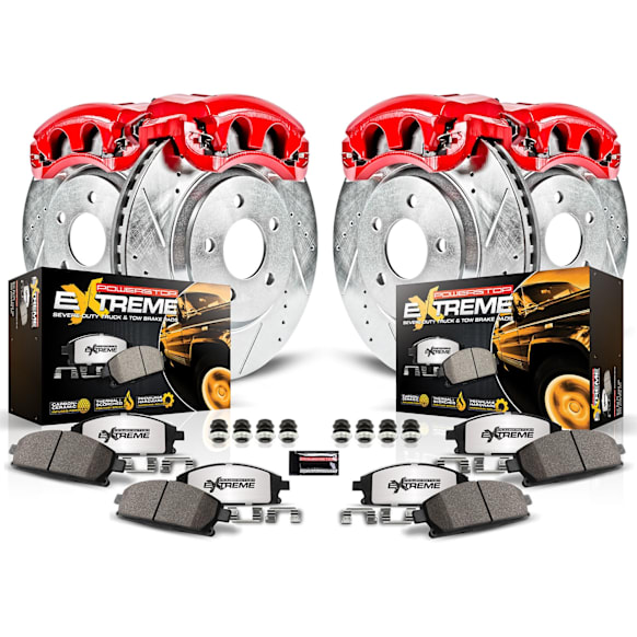 2005 Dodge Ram 2500 - 4-Wheel Set Front and Rear, Brake Disc and Caliper Kit, Red Powdercoat Caliper, Carbon Fiber Ceramic, 8 Lugs, Z36 Extreme Truck And Tow