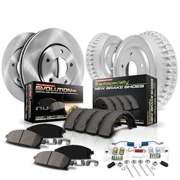KOE15209DK Front and Rear OE Stock Replacement Low-Dust Ceramic Brake Pad, Rotors with Drum + Shoe Kit