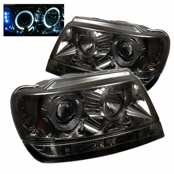 1999 Jeep Grand Cherokee - Driver and Passenger Side Halogen Headlight, With bulb(s), Smoked Lens, Chrome Interior, Signature Series