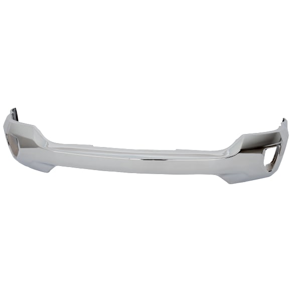 Front Bumper, Chrome, with Fog Light Holes, without Parking Aid Sensor Holes, with Impact Bar Skid Plate, without Air Hole