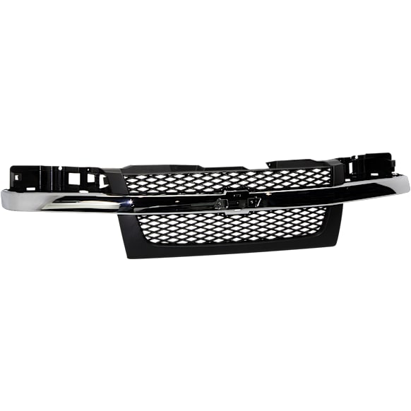 Grille, Textured Gray, 2-piece Design, with Chrome Center Bar and Emblem Provision