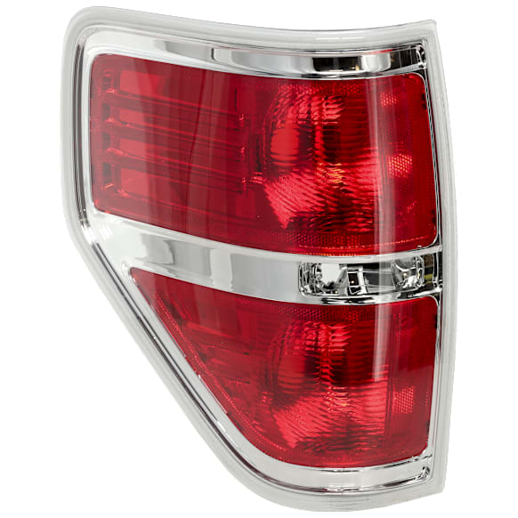 Driver Side Tail Light, Without bulb(s), Halogen, Red Lens, With Styleside Bed, Exc. FX2 Model, Chrome Bezel Trim
