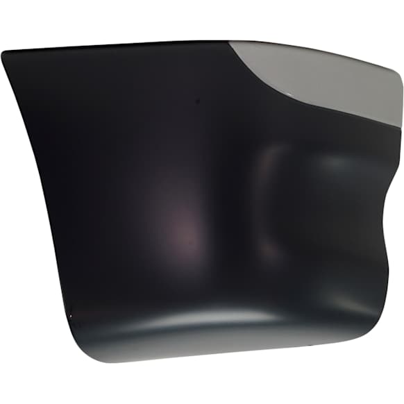 Front, Passenger Side Bumper End, Painted Black and Silver Plastic