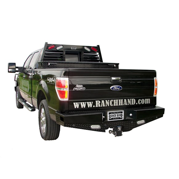 2014 Ford F-150 - Rear Bumper, Lighted; w/Sensor Plugs; Factory Receiver Must Be Retained, Gloss Black Powdercoated