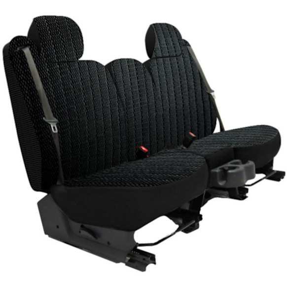 2007 Chevrolet Tahoe - Front Row Seat Cover, With Center Console; Without Center Cushion Storage, Black, Made of Velour, Solid Design, 40/20/40 Split Backrest And Cushion