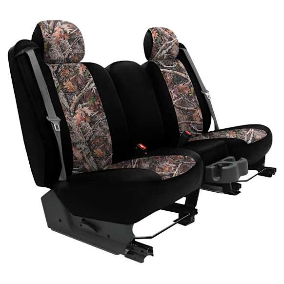 2015 Ford F-150 - Front Row Seat Cover, Airbag And Headrest And Pocket Opening; Has Center Cushion Storage; With Center Console, Camouflage, Made of Neoprene, Superflauge/Solid Design, 40/20/40 Split Backrest And Cushion