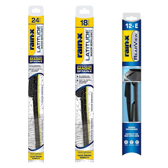 SET-5079275-2-C Front, Driver and Passenger Side and Rear Latitude Water Repellency 2-n-1 Series and Rearview Series Wiper Blades, Driver Side - 24 in.; Passenger Side - 18 in.; Rear - 12 in.