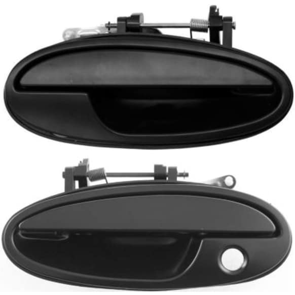 Front, Driver and Passenger Side Exterior Door Handles, Smooth Black, Driver Side - With Key Hole; Passenger Side - Without Key Hole