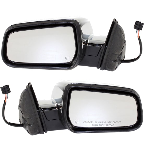 Driver and Passenger Side Mirror, Power Adjust, Heated, Manual Folding, Chrome, No Signal Light, With Memory, No Puddle Light, No Auto-Dimming, No Blind Spot Feature