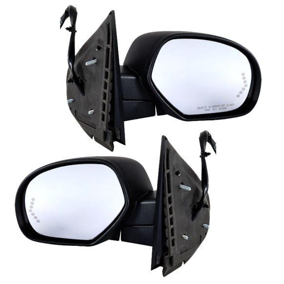 Driver and Passenger Side Mirror, Power Adjust, Heated, Power Folding, With 1 Paintable and 1 Textured Black Cap, In-glass Signal Light, With Memory, With Puddle Light, No Auto-Dimming