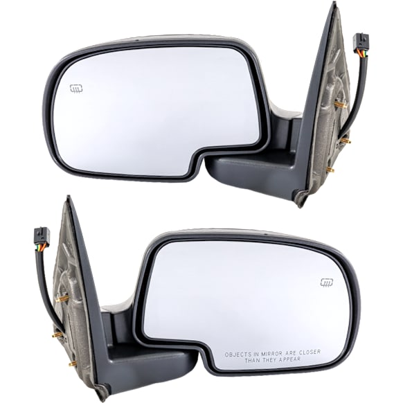 2001 Chevrolet Suburban 2500 - Driver and Passenger Side Mirror, For Models Without Off Road Package, Power Adjust, Heated, Textured Black, Manual Folding, No Signal Light, No Blind Spot Feature, No Memory, With Puddle Light, No Auto-Dimming