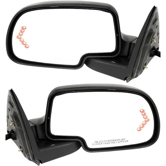 2003 Chevrolet Avalanche 1500 Z71 - Driver and Passenger Side Mirror, For Models Without Body Cladding and Light Sensitive System, Power Adjust, Heated, With 1 Paintable and 1 Textured Black Cap, Manual Folding, In-glass Signal Light, No Blind Spot Feature, No Memory