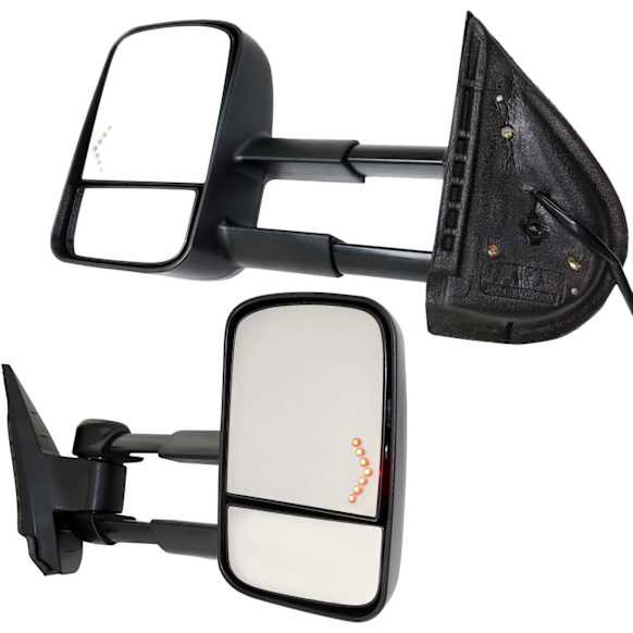 2011 Chevrolet Suburban 2500 - Driver and Passenger Side Towing Mirror, Power Adjust, Heated, Textured Black, Manual Folding, In-glass Signal Light, With Blind Spot Glass, No Memory, No Puddle Light, No Auto-Dimming