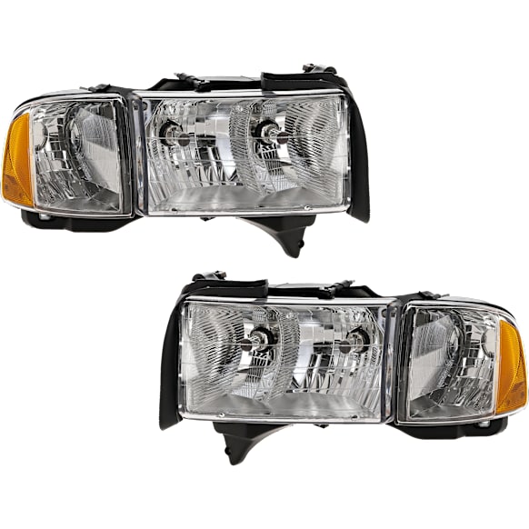 1999 Dodge Ram 3500 - Driver and Passenger Side Halogen Headlight, Without bulb(s), For Models With Sport Package, OE Replacement