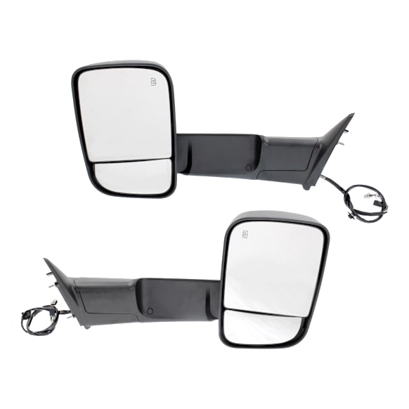 2018 Ram 2500 - Driver and Passenger Side Towing Mirror, For Models With  Package, Power Adjust, Heated, Textured Black, Power Folding, In-housing Signal Light, With Blind Spot Glass, No Memory, With Puddle Light, No Auto-Dimming