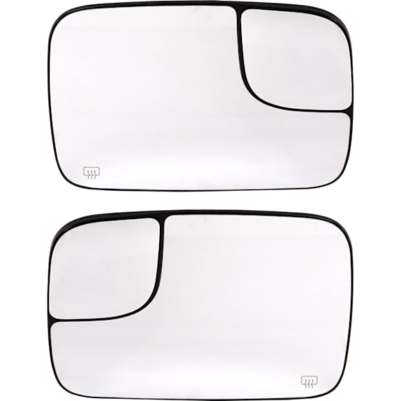 Driver and Passenger Side Mirror Glass, Heated, Towing, With Blind Spot Glass, Flat, For Models With Power Trailer Towing Mirror, Fold-Away, Includes (2) Mirror Glasses