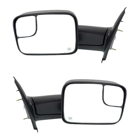 2006 Dodge Ram 1500 - Driver and Passenger Side Towing Mirror, Power Adjust, Heated, Textured Black, Manual Folding, No Signal Light, With Blind Spot Glass, No Memory, No Puddle Light, No Auto-Dimming