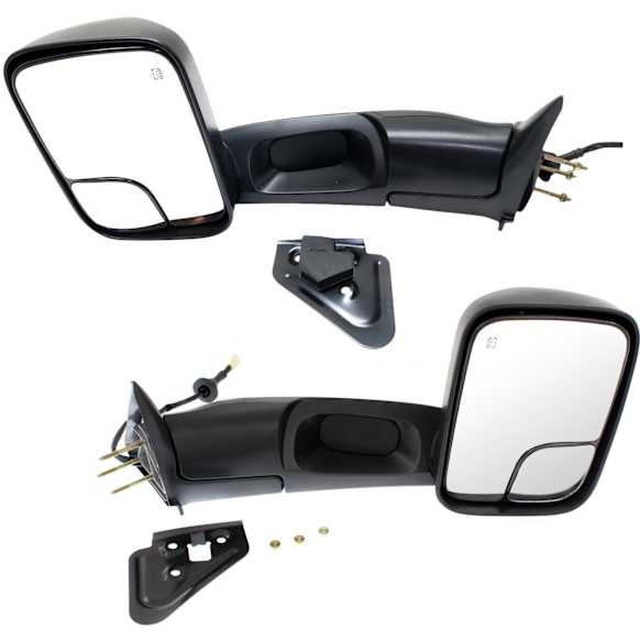 2000 Dodge Ram 3500 - Driver and Passenger Side Towing Mirror, Power Adjust, Heated, Textured Black, Manual Folding, No Signal Light, With Blind Spot Glass, No Memory, No Puddle Light, No Auto-Dimming